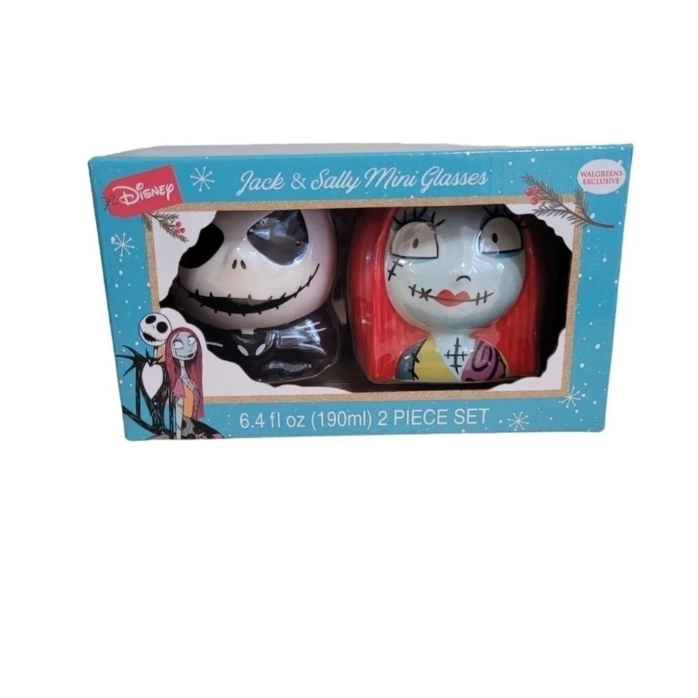 New Disney Nightmare Before Christmas Jack & Sally Mini Glass Set Tim Burton
